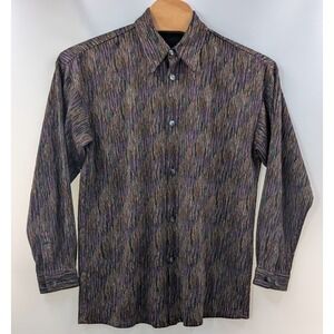 Creme De Silk Colorful Stripe Shirt Men's size Large Long‎ Sleeve Button FLAW